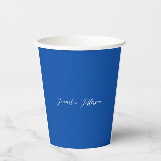 Elegant Modern Calligraphy Name Professional Blue Paper Cups (Front)
