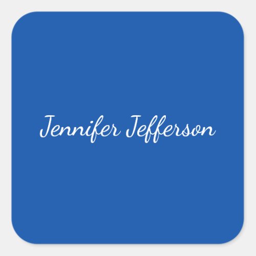 Elegant Modern Calligraphy Name Professional Blue Square Sticker