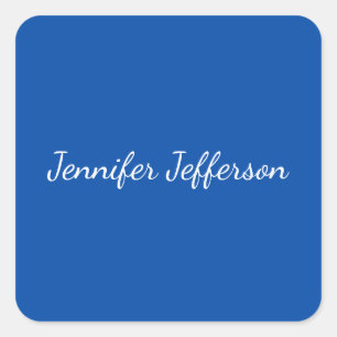 Elegant Modern Calligraphy Name Professional Blue Square Sticker
