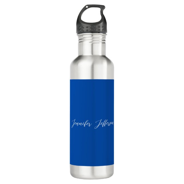 Elegant Modern Calligraphy Name Professional Blue Stainless Steel Water Bottle (Front)