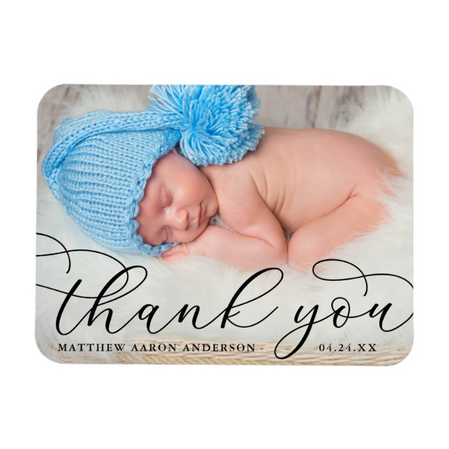 Elegant Modern Calligraphy New Baby Thank You B Magnet (Horizontal)