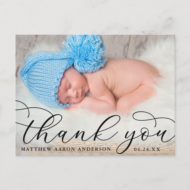 Elegant Modern Calligraphy New Baby Thank You B Postcard (Front)