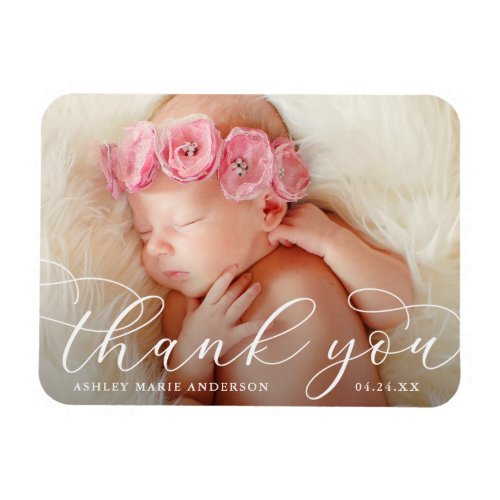 Elegant Modern Calligraphy New Baby Thank You Magnet