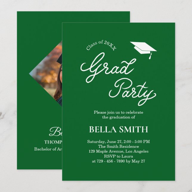 Elegant Modern Calligraphy Photo Graduation Party  Invitation (Front/Back)