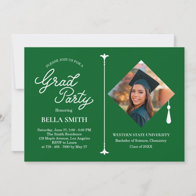 Elegant Modern Calligraphy Photo Graduation Party  Invitation (Front)