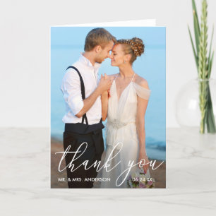 Elegant Modern Calligraphy Photo Wedding Fold Letterpress Thank You Card