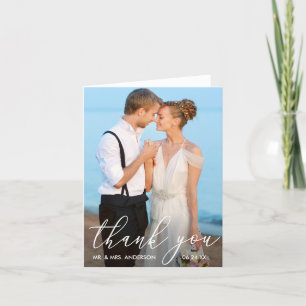 Elegant Modern Calligraphy Photo Wedding Note Letterpress Thank You Card