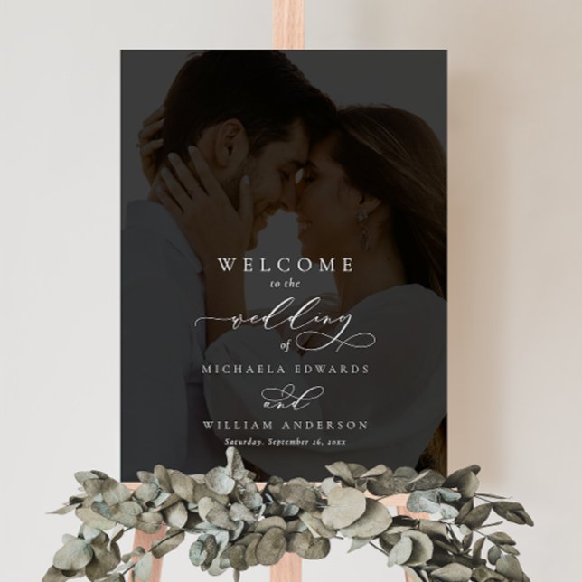 Elegant Modern Calligraphy Photo Wedding Welcome Foam Board (Creator Uploaded)