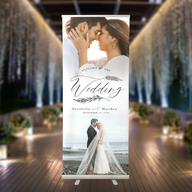 Elegant Modern Calligraphy Photo Wedding Welcome Retractable Banner (Creator Uploaded)
