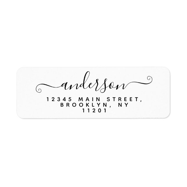Elegant Modern Calligraphy Script Black Last Name Label (Front)