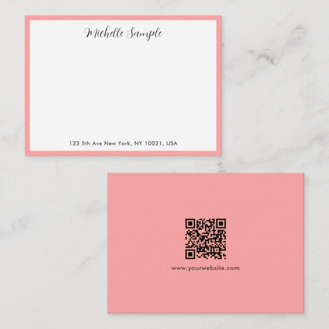 Elegant Modern Calligraphy Script Name QR Code Note Card (Front/Back)