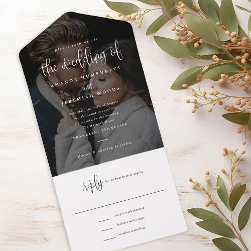 Elegant Modern Calligraphy Script Photo Wedding All In One Invitation