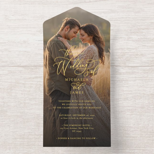 Elegant Modern Calligraphy Script Photo Wedding All In One Invitation (Inside)