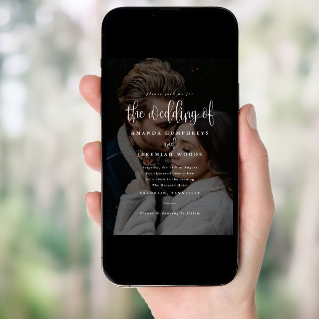 Elegant Modern Calligraphy Script Photo Wedding Invitation (Front Digital)