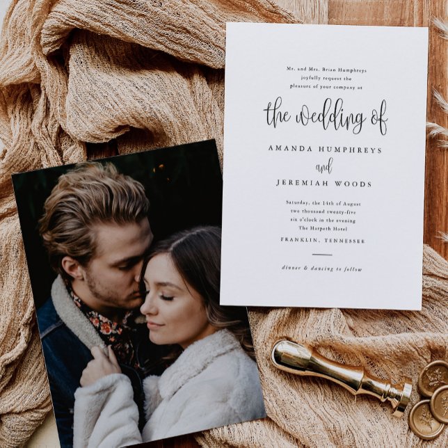 Elegant Modern Calligraphy Script Photo Wedding Invitation (Creator Uploaded)