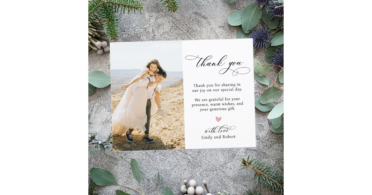 Elegant Modern Calligraphy Script Photo Wedding Thank You Card | Zazzle