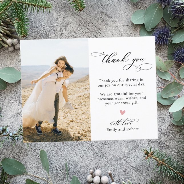 Elegant Modern Calligraphy Script Photo Wedding Thank You Card (Creator Uploaded)