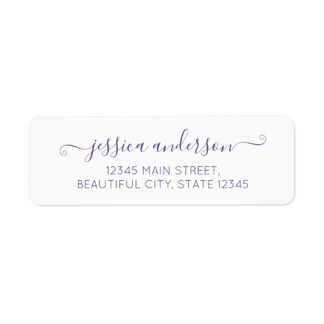 Elegant Modern Calligraphy Script Purple Violet Label (Front)