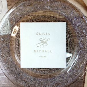 Elegant Modern Calligraphy Script Wedding Gold Foil Napkins