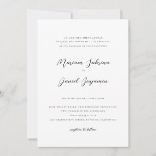 Elegant Modern Calligraphy Script White Wedding Invitation