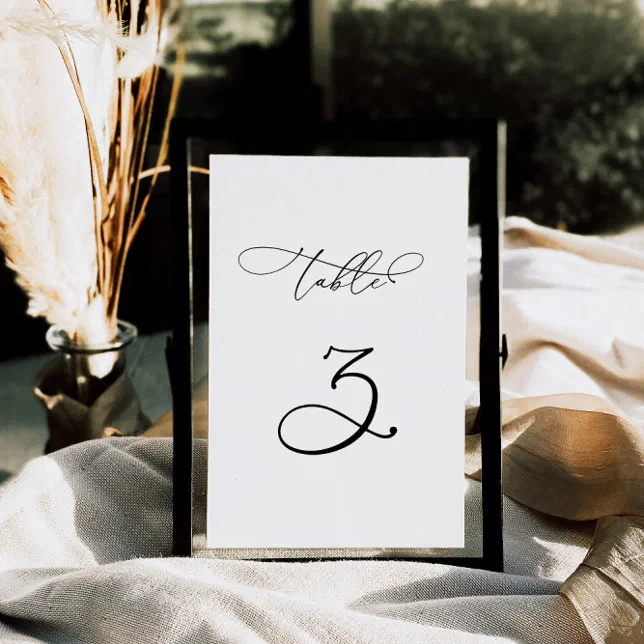 Calligraphy Table Sign Elegant Modern Calligraphy Table 3 Wedding Number | Zazzle