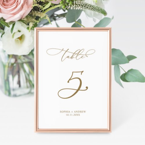 Elegant Modern Calligraphy Table 5 Wedding Table Number