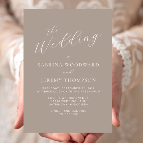 Elegant Modern Calligraphy Taupe Wedding Invitation