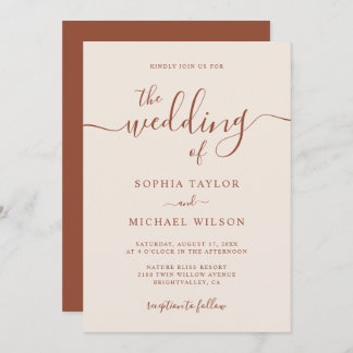 Elegant Modern Calligraphy Terracotta Wedding Invitation