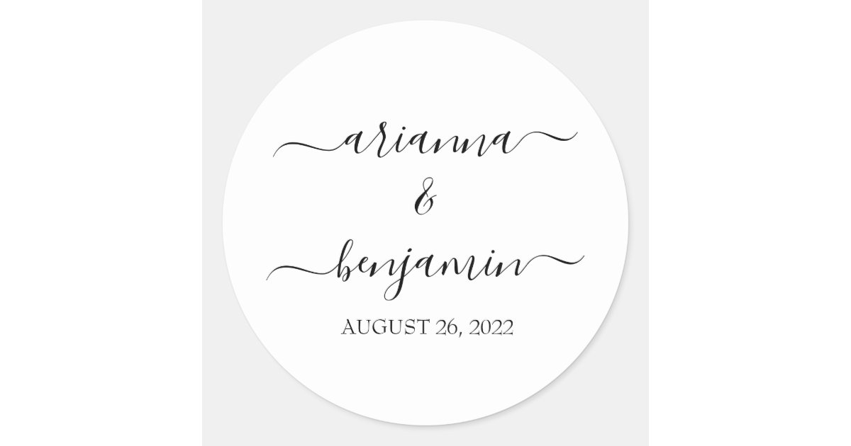 Elegant Modern Calligraphy Wedding Favor Classic Round Sticker | Zazzle