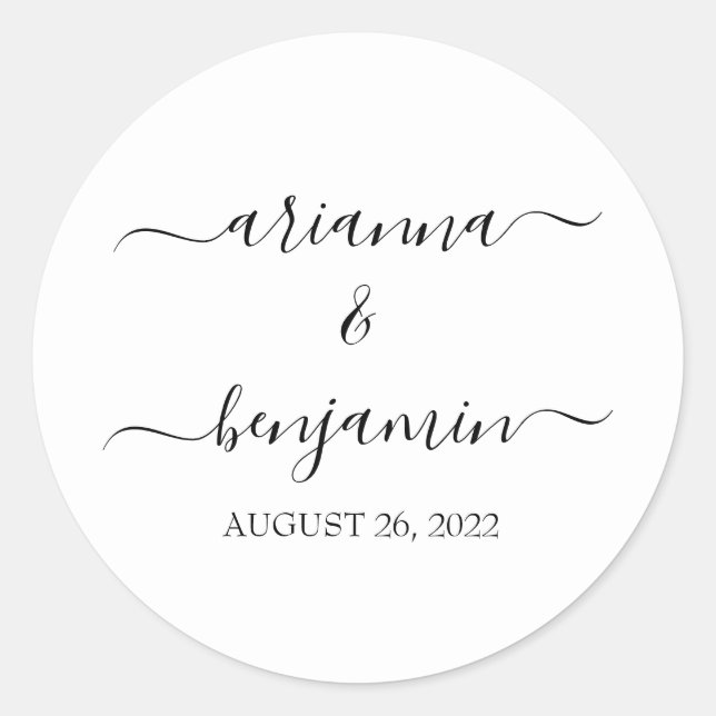 Elegant Modern Calligraphy Wedding Favor Classic Round Sticker (Front)