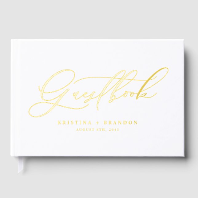 Elegant Modern Calligraphy Wedding Foil Guest Book (Front)
