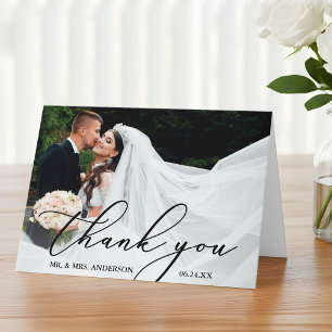 Elegant Modern Calligraphy Wedding Folded Letterpress Thank You Card