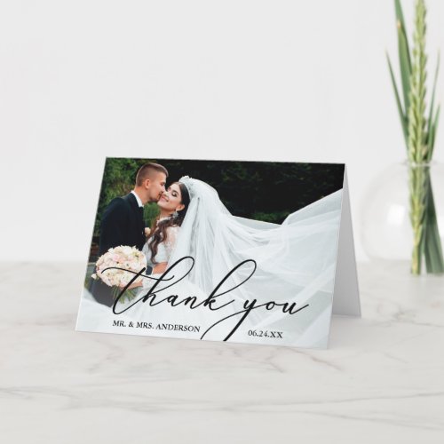 Elegant Modern Calligraphy Wedding Folded Thank You Card