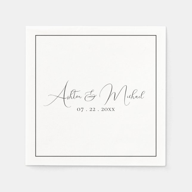 Elegant Modern Calligraphy Wedding Napkins (Front)