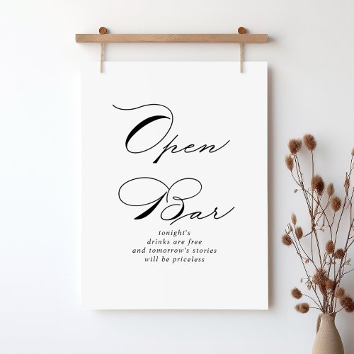 Elegant Modern Calligraphy Wedding Open Bar Sign