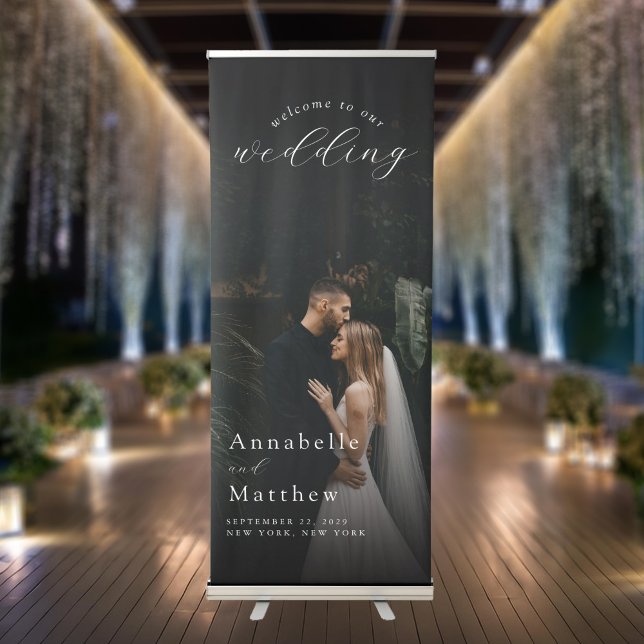 Elegant Modern Calligraphy Wedding Photo Welcome Retractable Banner (Creator Uploaded)