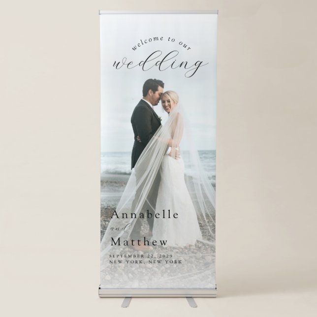 Elegant Modern Calligraphy Wedding Photo Welcome Retractable Banner (Front)