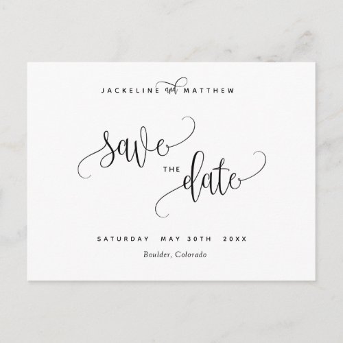 Elegant Modern Calligraphy Wedding Save the Date Postcard