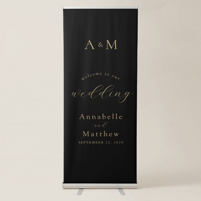 Elegant Modern Calligraphy Wedding Welcome Retractable Banner (Front)