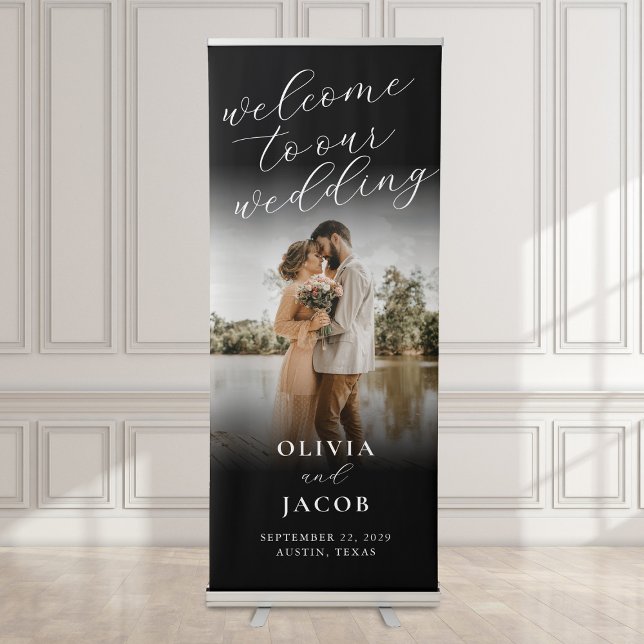 Elegant Modern Calligraphy Welcome Photo Wedding Retractable Banner (Creator Uploaded)