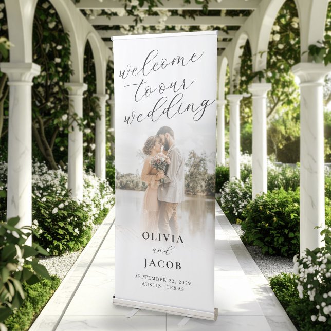 Elegant Modern Calligraphy Welcome Photo Wedding Retractable Banner (Creator Uploaded)