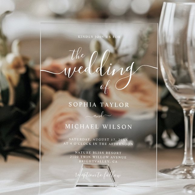 Elegant Modern Calligraphy White Wedding Acrylic Invitations (Creator Uploaded)