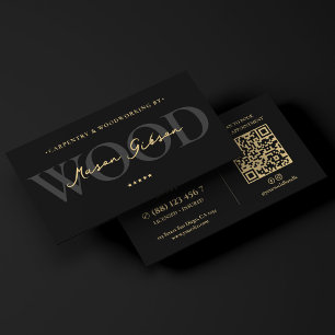 Elegant Modern Carpenter Woodworking Black Script Business Card