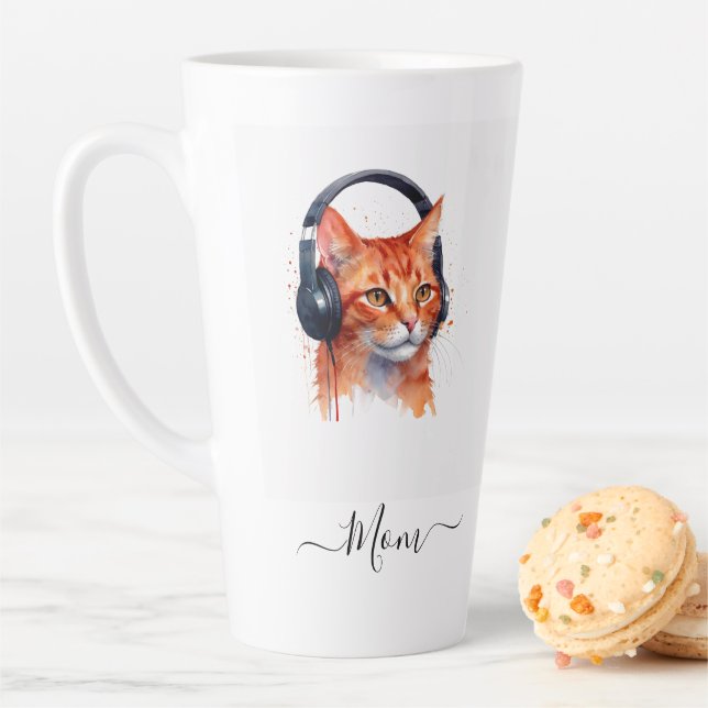 Elegant Modern Cat Mom Watercolor Orange Latte Mug (In Situ)