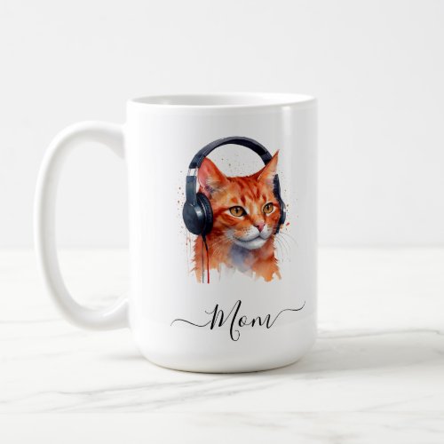 Elegant Modern Cat Mom Watercolor Red Orange Coffee Mug