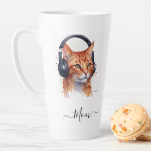 Elegant Modern Cat Mom Watercolor Red Orange Latte Mug