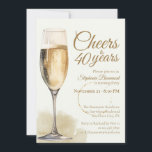 Elegant Modern Champagne Cheers 40th Birthday Invitation<br><div class="desc">Celebrate a milestone in style with this sophisticated 40th birthday invitation. The design features a watercolor champagne glass on the left, paired with the elegant script text “Cheers to 40 years” on the right. Party details are displayed in a clean serif font on a light off-white background, giving the card...</div>