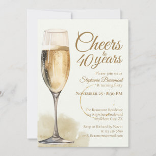 Elegant Modern Champagne Cheers 40th Birthday Invitation