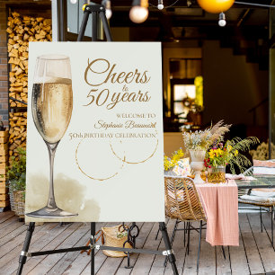 Elegant Modern Champagne Cheers 50th Birthday Foam Board