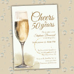 Elegant Modern Champagne Cheers 50th Birthday Invitation<br><div class="desc">Celebrate a milestone in style with this sophisticated 50th birthday invitation. The design features a watercolor champagne glass on the left, paired with the elegant script text “Cheers to 50 years” on the right. Party details are displayed in a clean serif font on a light off-white background, giving the card...</div>